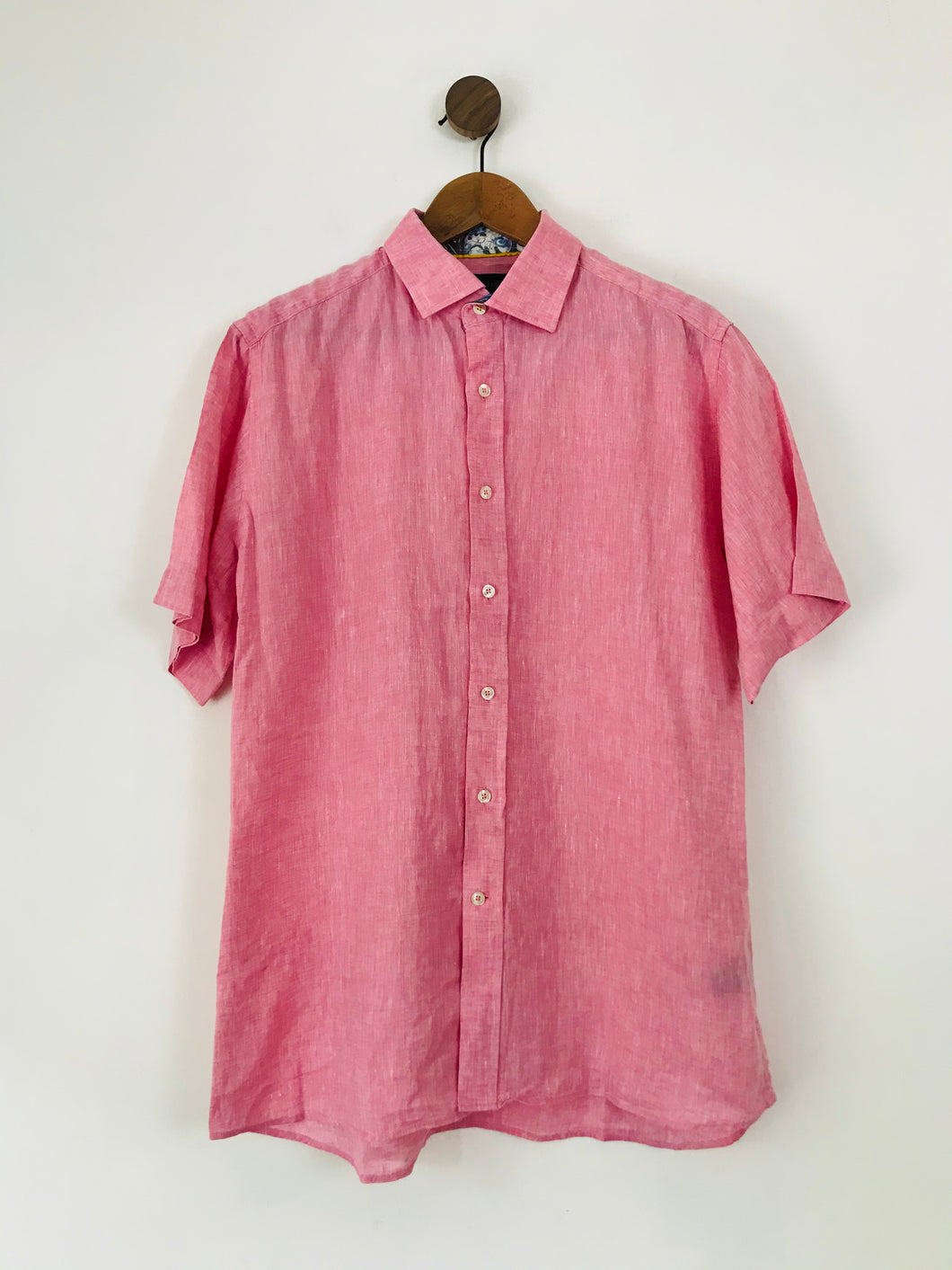 Duchamp Men's Linen Short Sleeve Button-Up Shirt | 16.5 | Pink