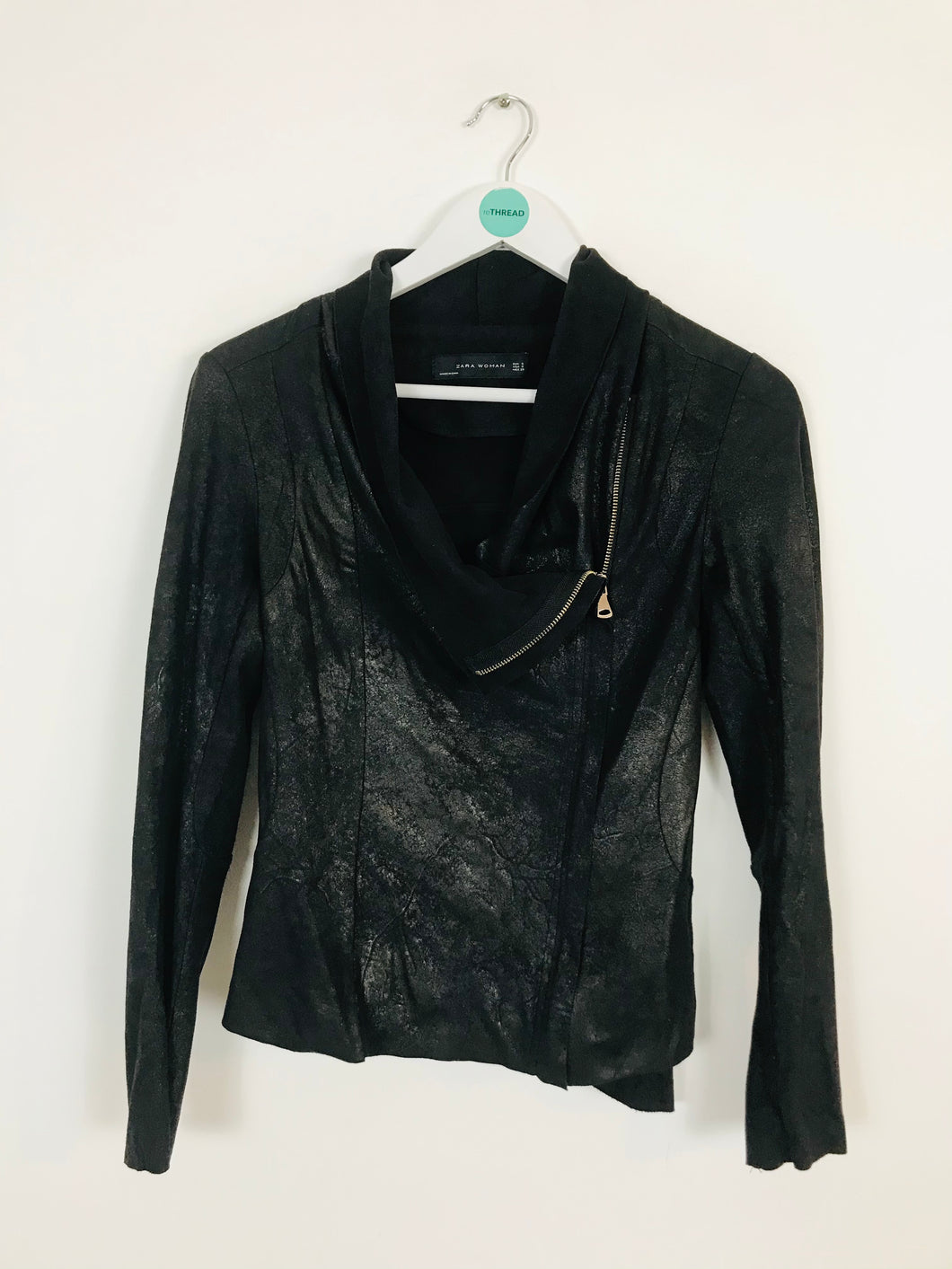 Zara Women’s Fitted Metallic Suede Style Jacket | UK8 | Black