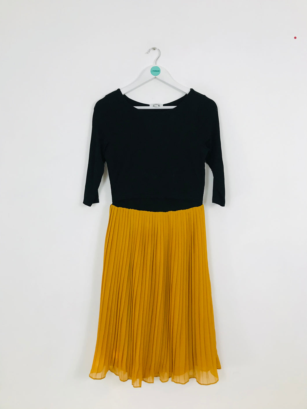Tilbea London Pleated A-Line Maternity Dress | S UK8 | Black and Yellow