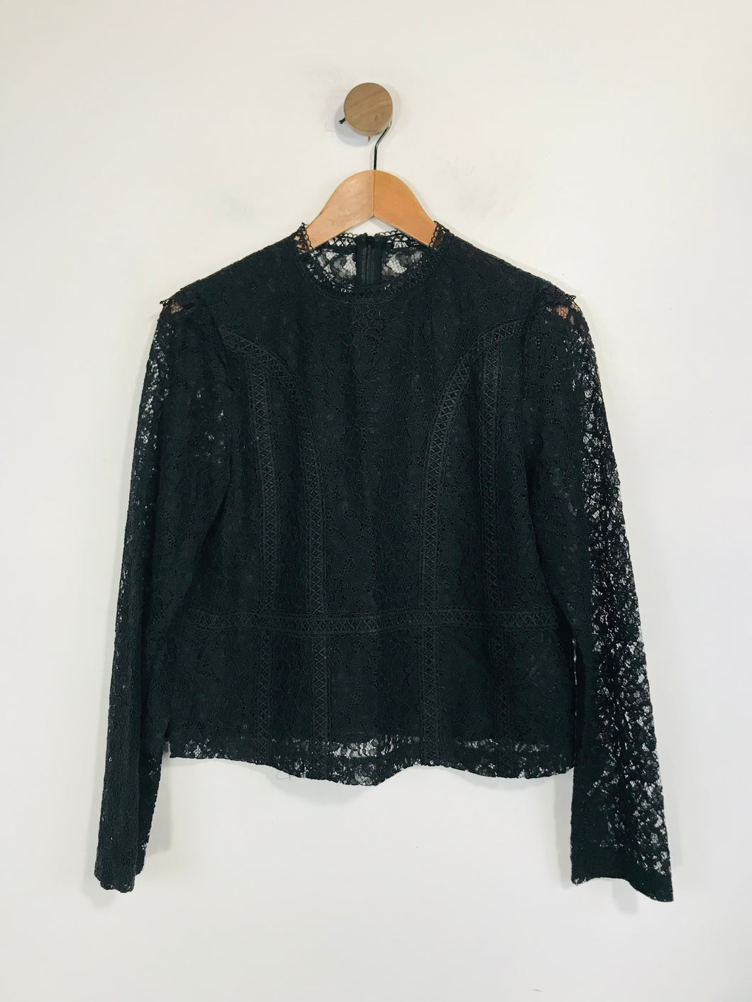 Zara Women's Lace Sheer Blouse | M UK10-12 | Black