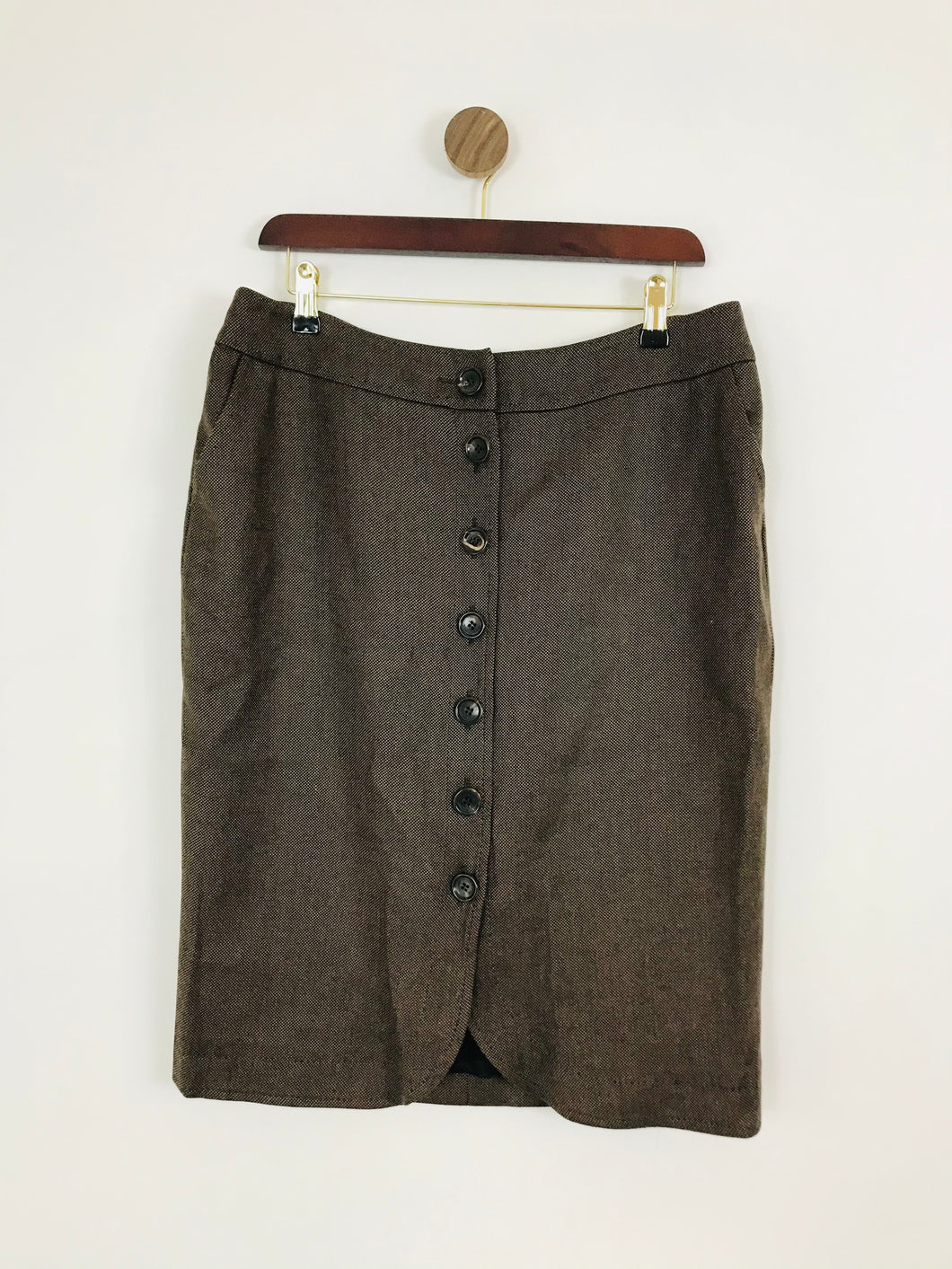 Jaeger Women’s Wool Button Up Skirt | UK14 | Brown