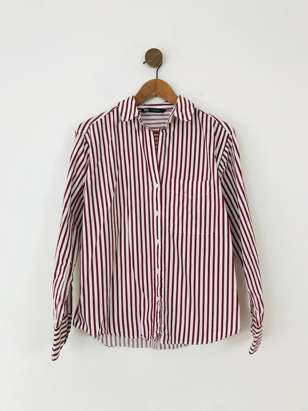 Zara Women's Striped Button-Up Shirt | M UK10-12 | Red