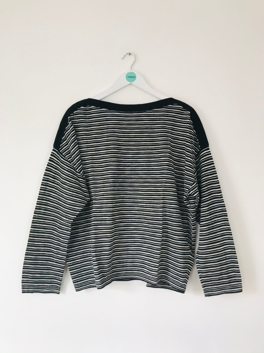 AllSaints Women’s Striped Wide Neck Long Sleeve Shirt | S UK8 | Black White