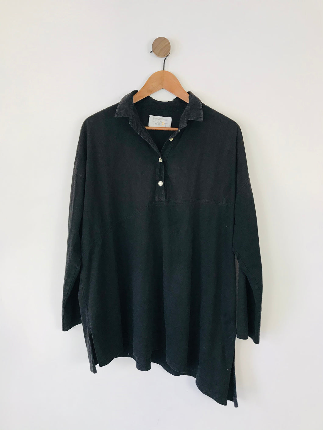 Yacco Maricard Women’s Oversized Long Sleeve Collared Polo Shirt | XL UK16-18 | Black