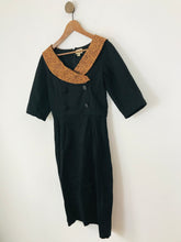 Load image into Gallery viewer, Lindy Bop Women’s Leopard Print Collar Sheath Dress | UK14 | Black
