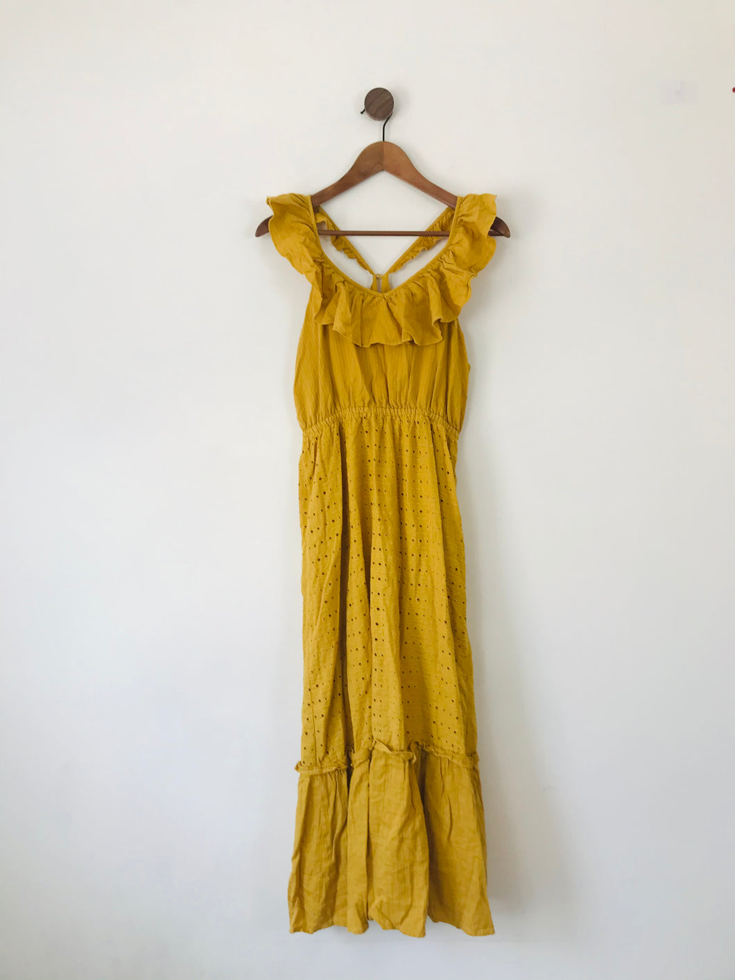 Moon River Women’s Ruffle Crochet Maxi Dress | M UK10-12 | Yellow