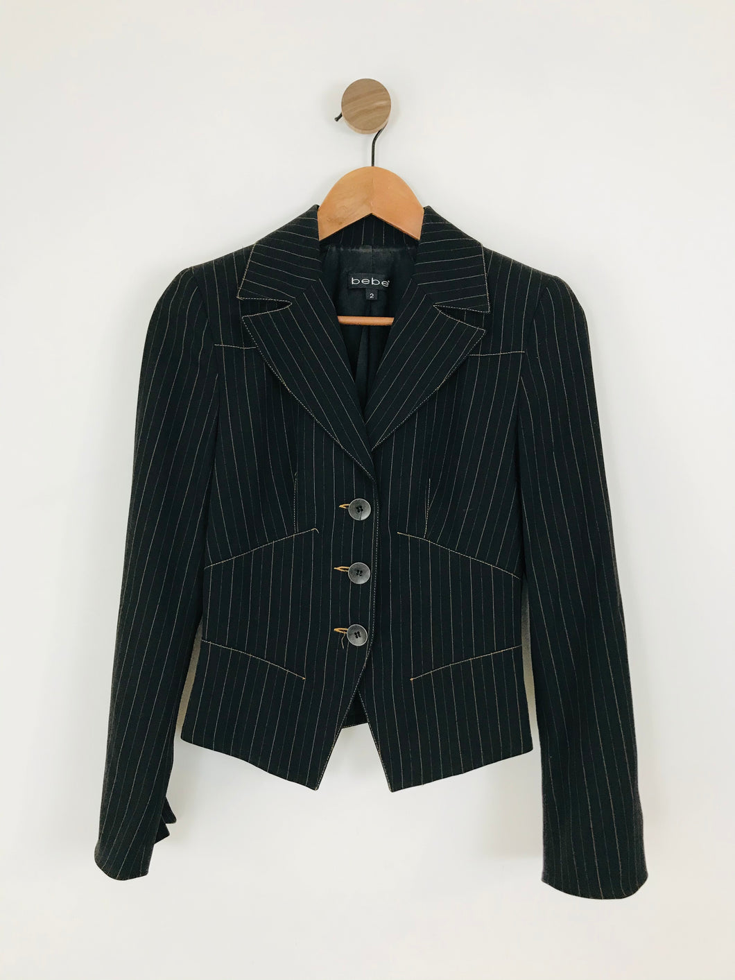 Bebe Women’s Pinstripe Fitted Suit Jacket | 2 UK6 | Black