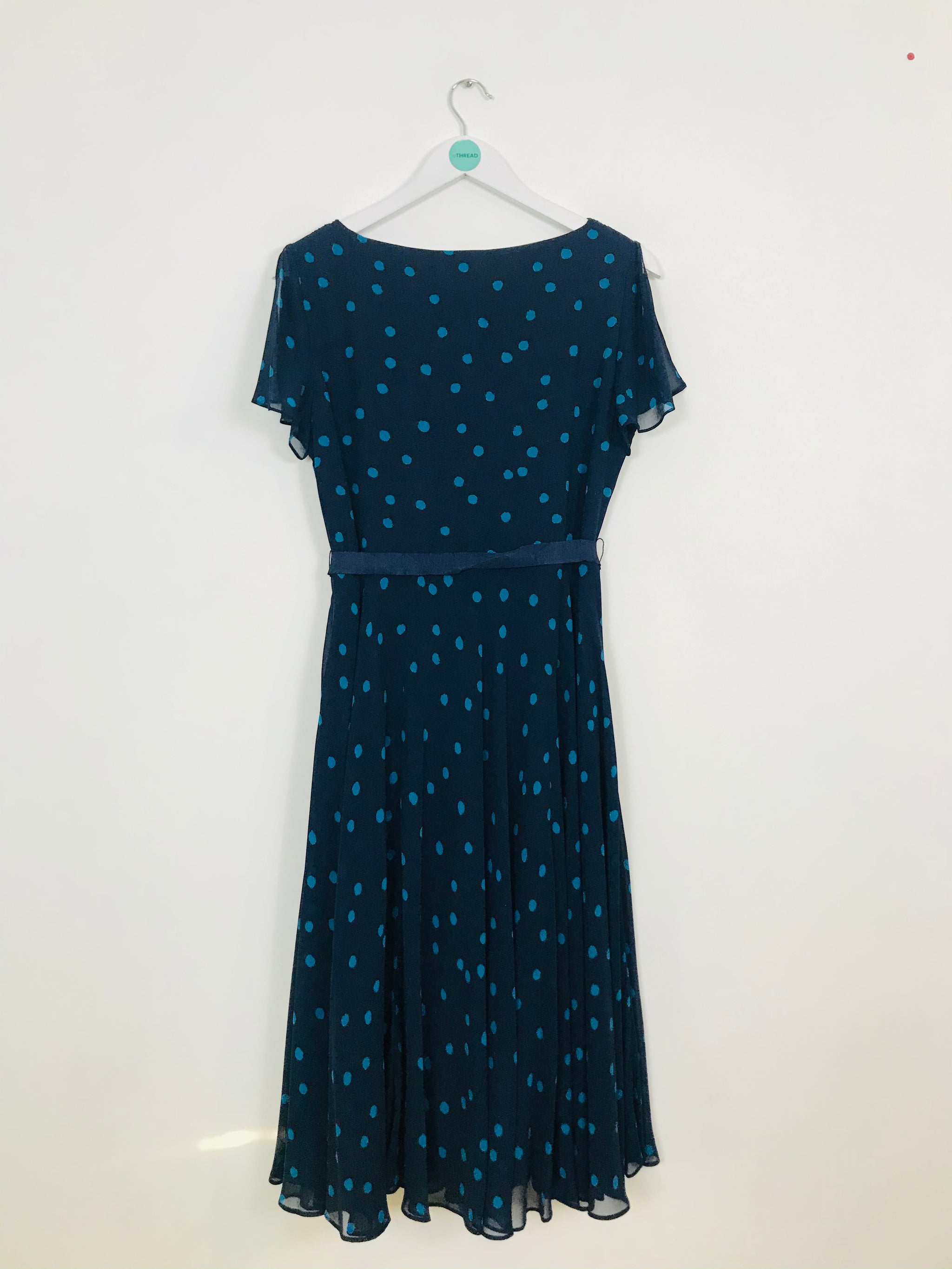 Jacques Vert Women's Polka Dot Midi A-Line Dress NWT UK12 Blue
