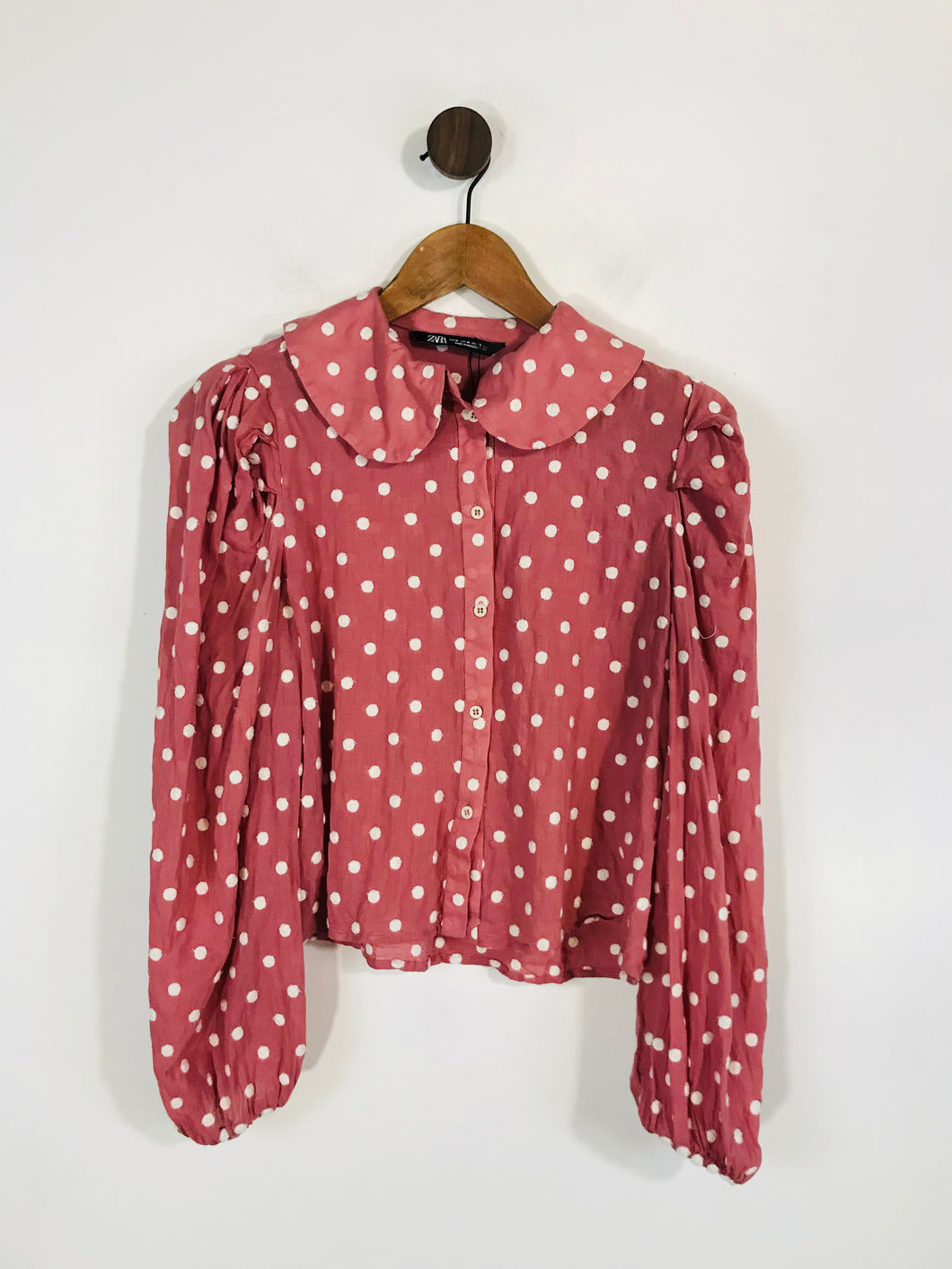 Zara Women's Polka Dot Button-Up Shirt | M UK10-12 | Pink
