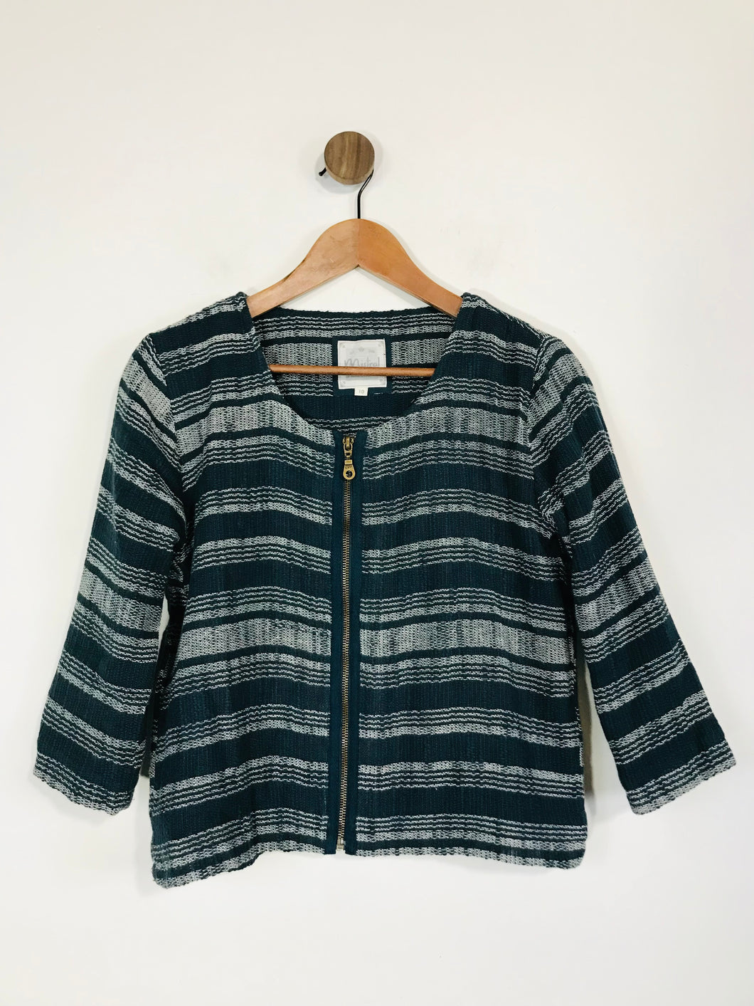 Mistral Women's Striped Collarless Blazer Jacket | UK10 | Blue