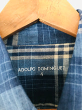 Load image into Gallery viewer, Adolfo Dominguez Men&#39;s Linen Check Button-Up Shirt | 4 M | Blue
