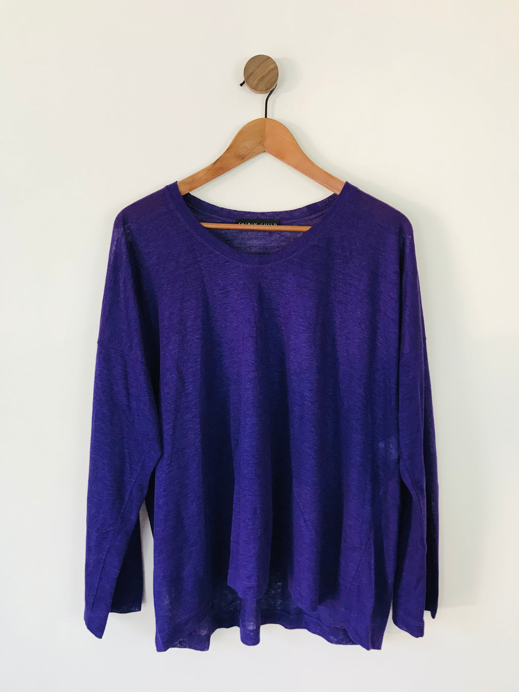 Shirin Guild Women’s Linen Long Sleeve Knit Jumper Top | L-XL UK16-18 | Purple