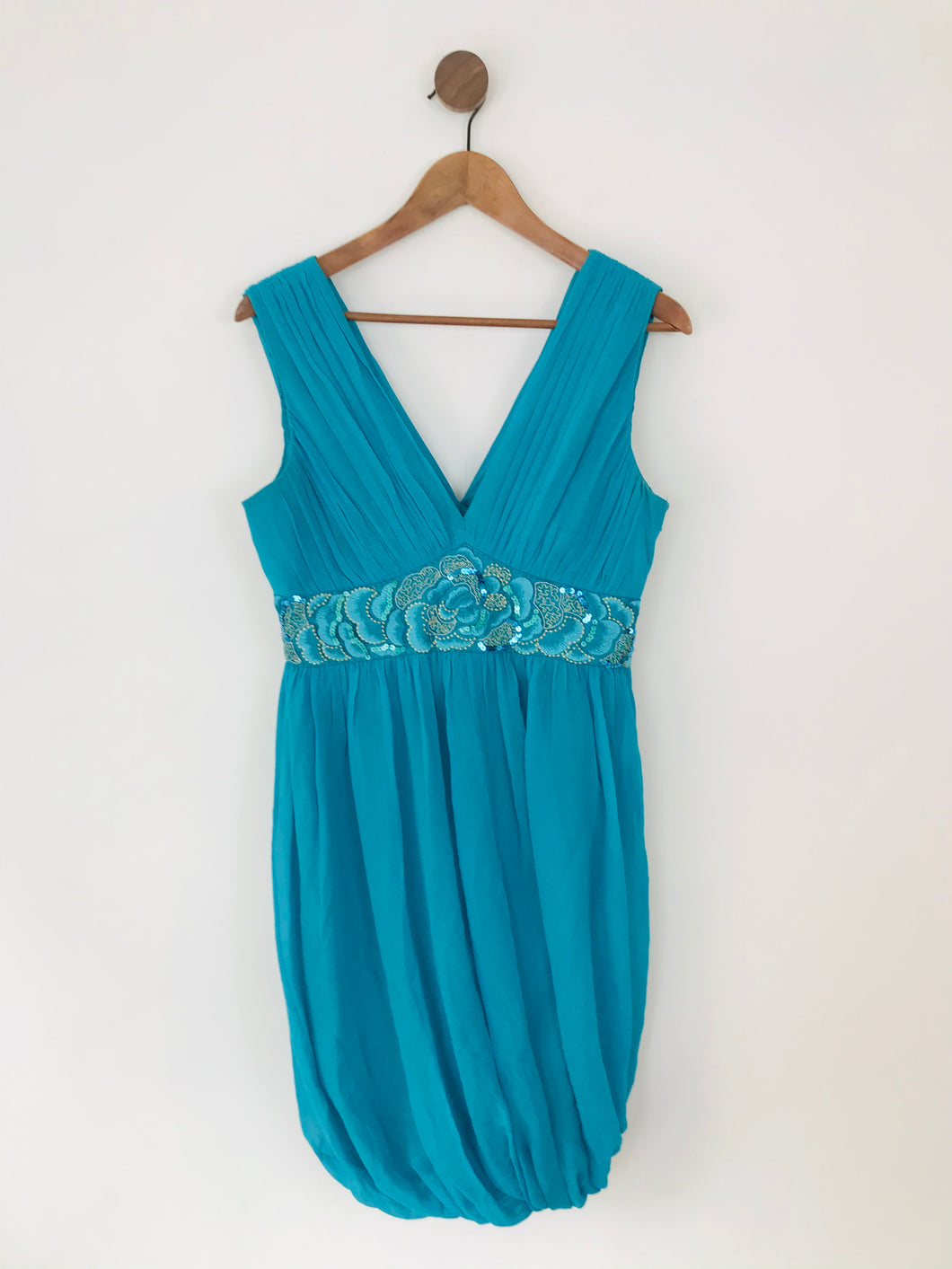 Monsoon Women's Silk Embroidered Mini Dress | UK12 | Blue
