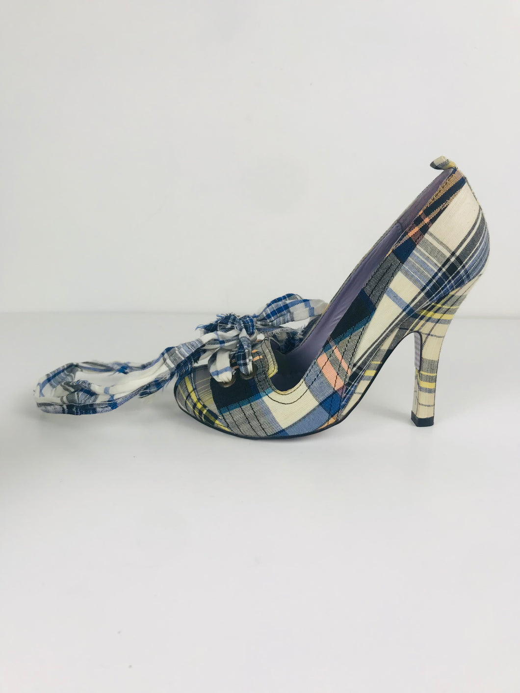 Irregular Choice Women's Check Bow Heels | EU38 UK5 | Blue