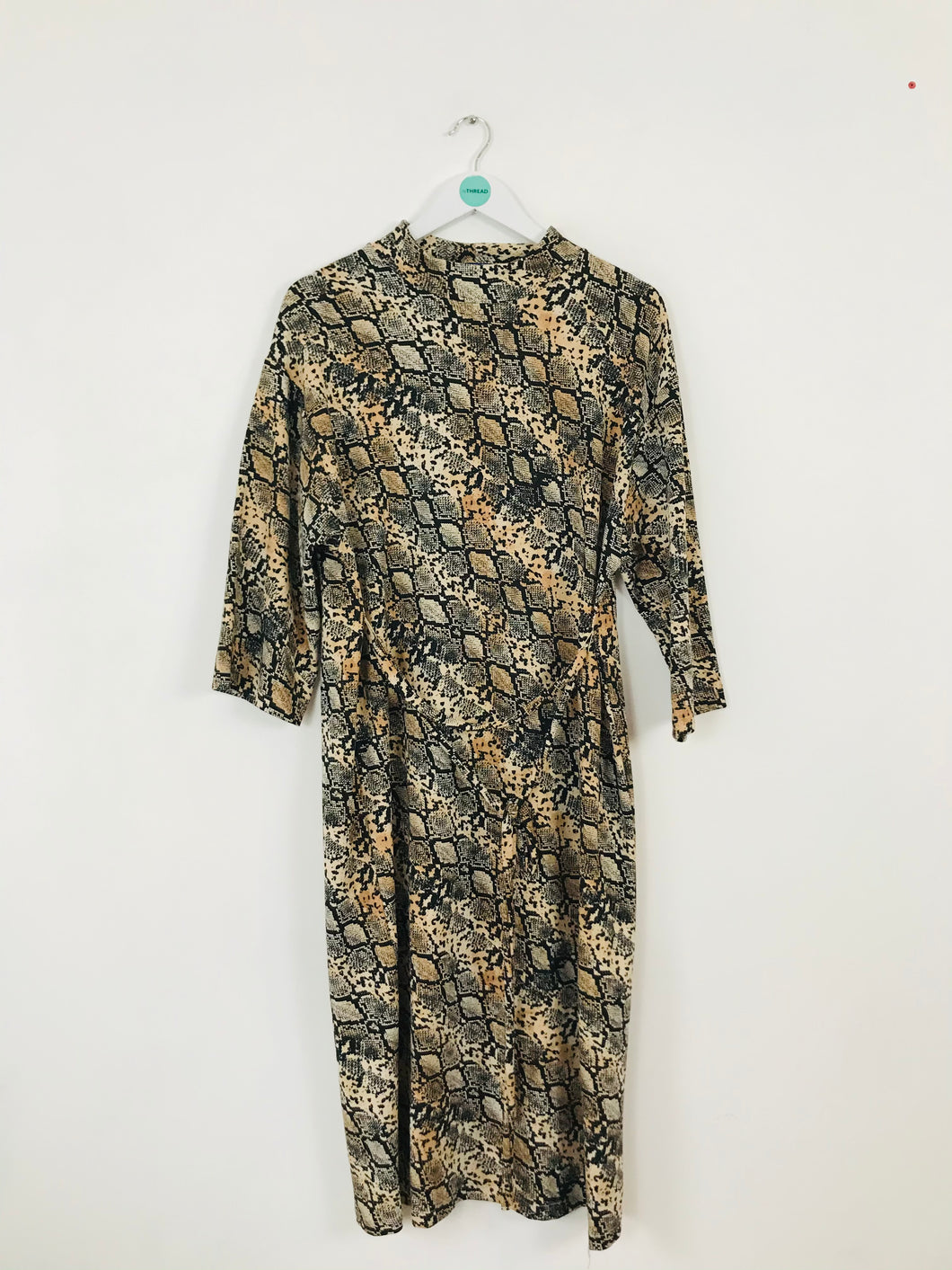Zara Women’s Snakeskin Print Jersey Midi Dress | L | Brown