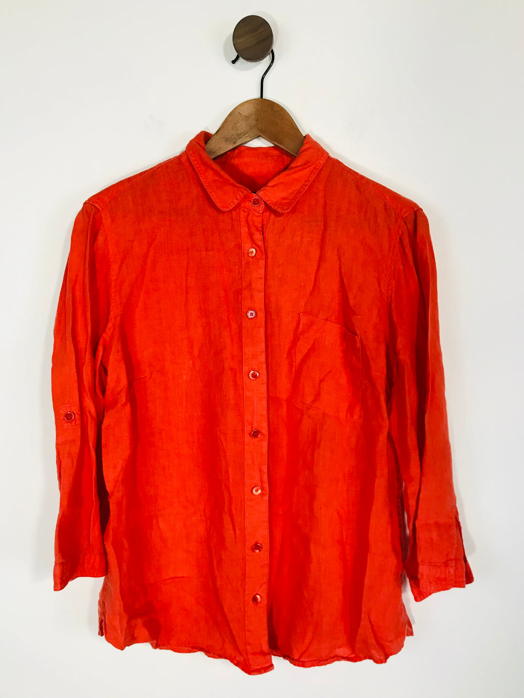 Jaeger Women's Linen 3/4 Sleeve Button-Up Shirt | UK14 | Orange