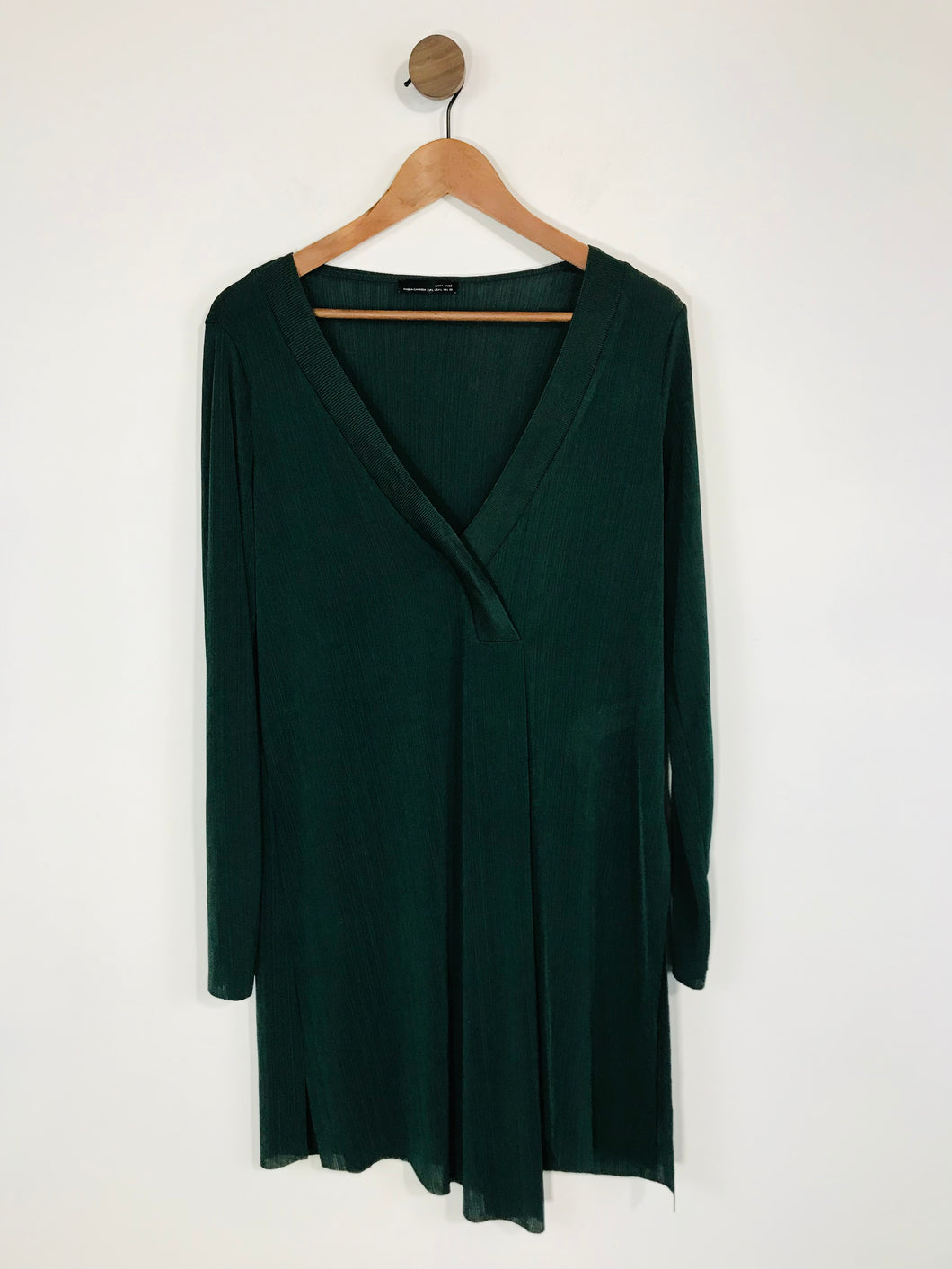 Zara Women's Sheer V-Neck Open Blouse Dress | L UK14 | Green