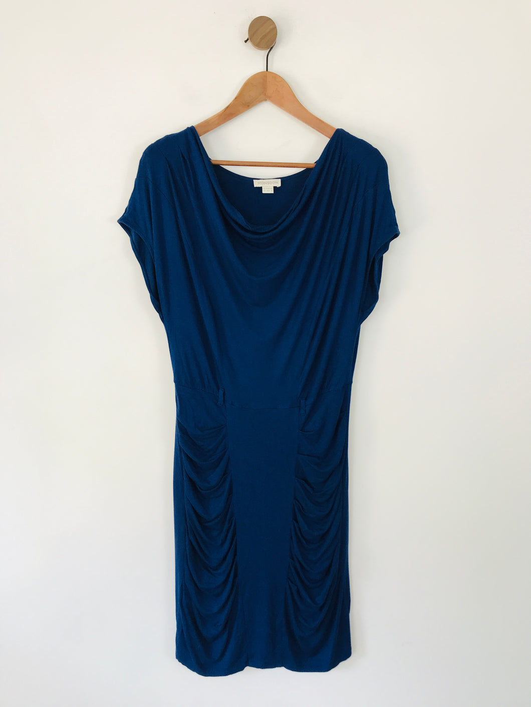 Monsoon Women's Draped Neck Ruched Mini Dress | UK12 | Blue