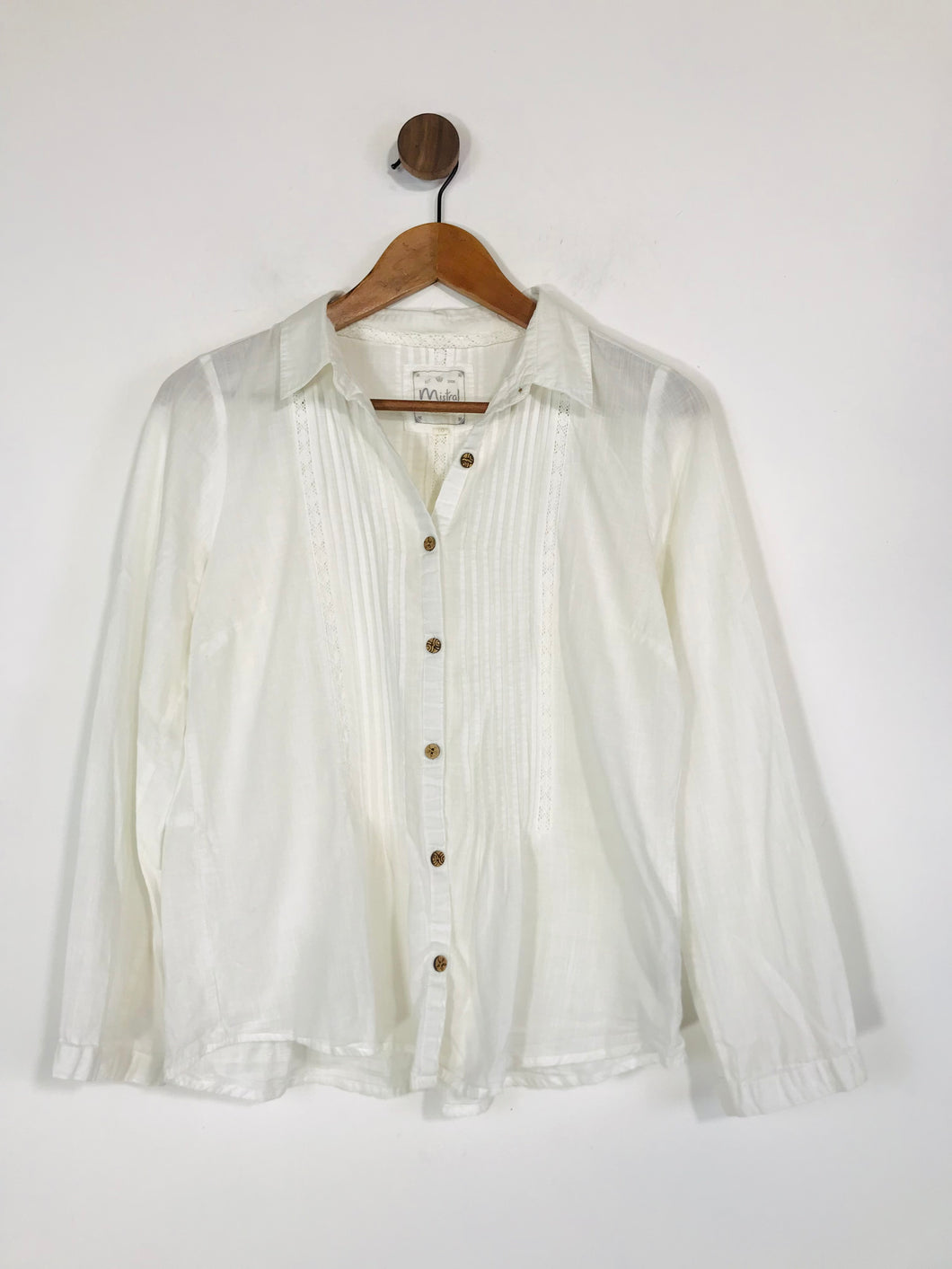 Mistral Women's Boho Pleated Button-Up Shirt | UK10 | White