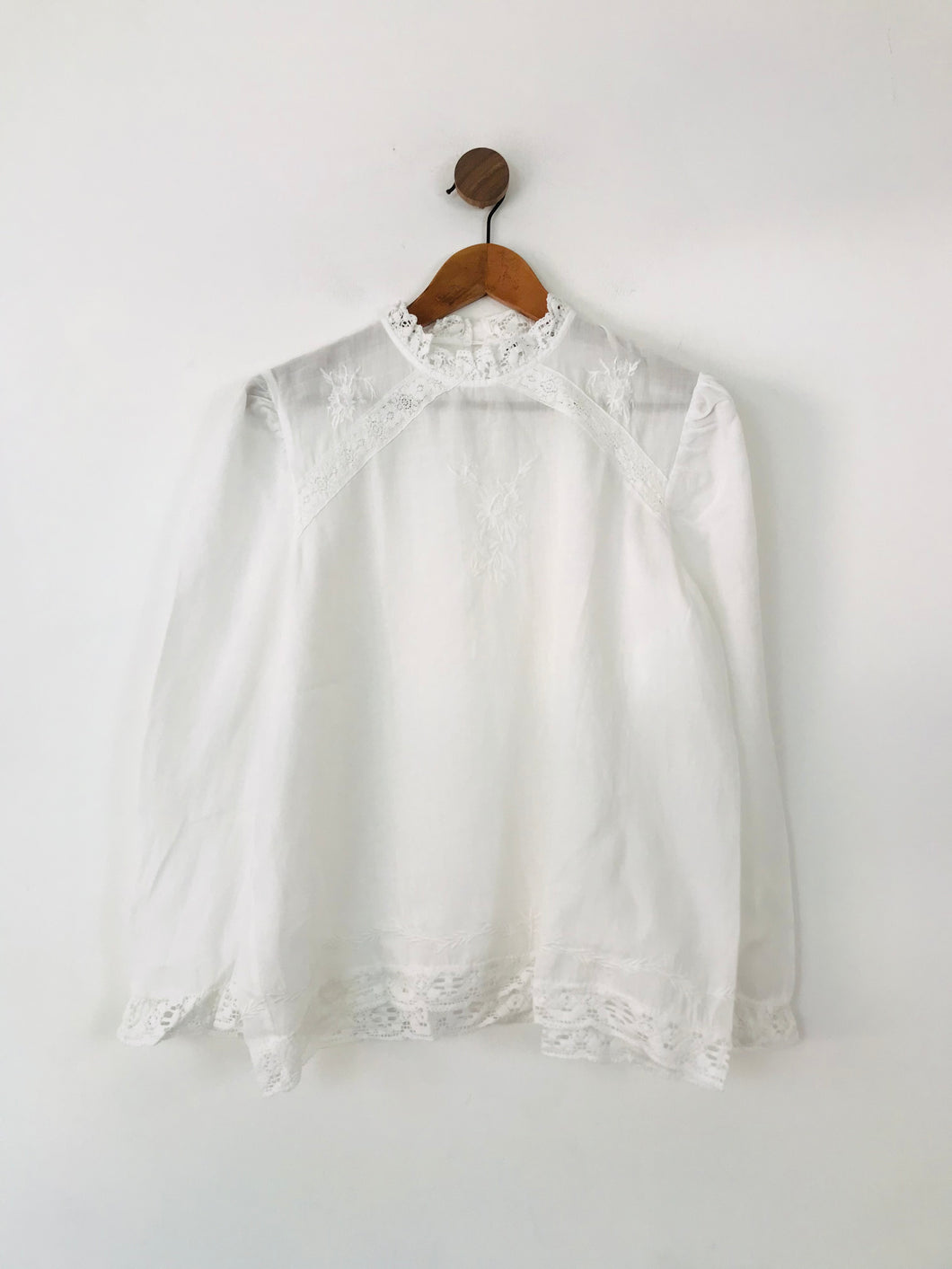Zara Women's Embroidered Lace Trim Blouse | XL UK16 | White