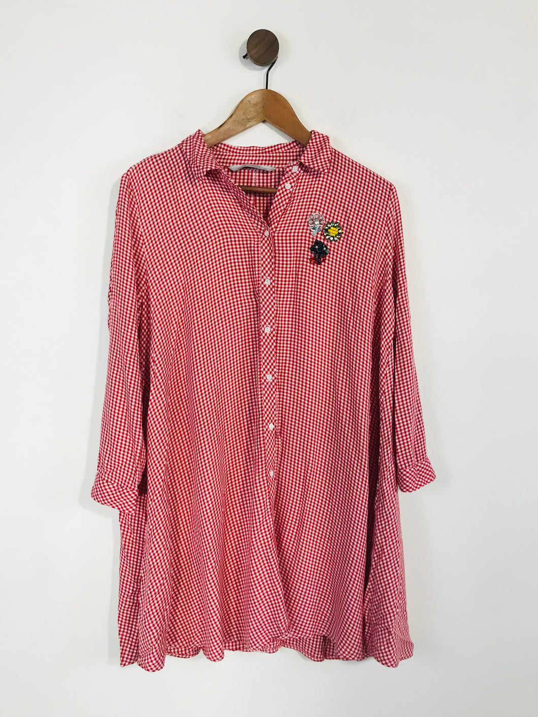 Zara Women's Gingham Aline Shirt Dress | M UK10-12 | Red