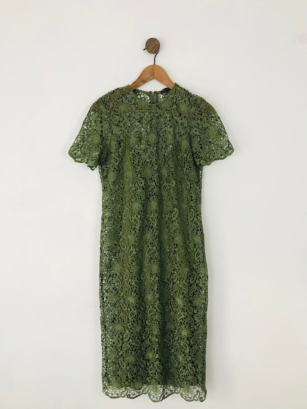 Zara Women’s Floral Lace Midi Dress | L UK14 | Khaki Green