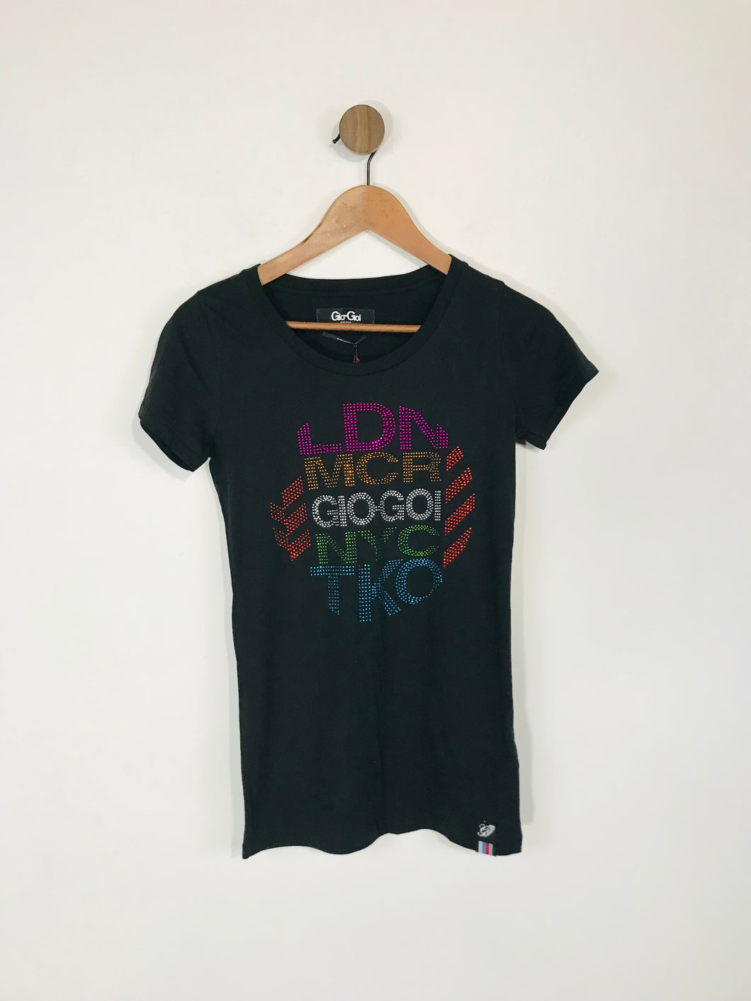 GioGoi Women's Bejewelled Slim Fit T-Shirt NWT | S UK8 | Black
