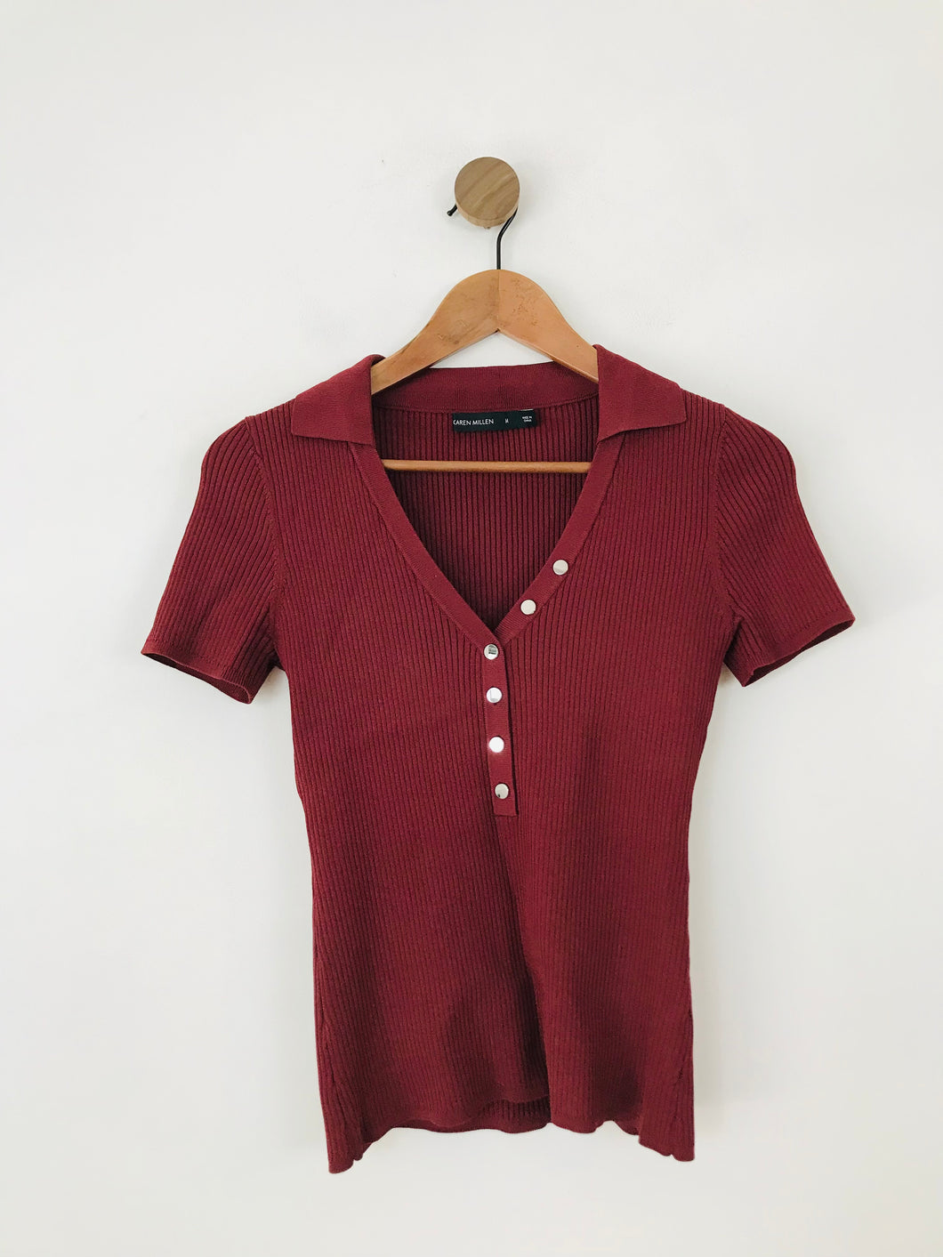 Karen Millen Women's Knit Henley T-Shirt | M UK10-12 | Red