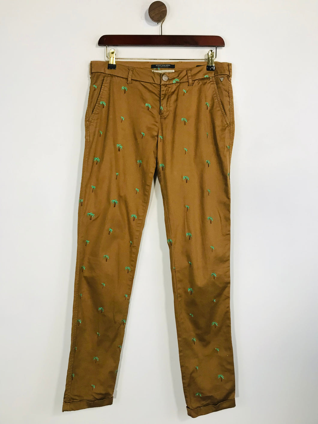 Scotch & Soda Women's Palm Tree Print Chinos Trousers | 28/32 | Brown