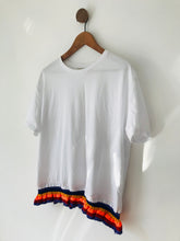 Load image into Gallery viewer, Zara Women’s Rainbow Knit Frill Hem T-Shirt | M UK10-12 | White
