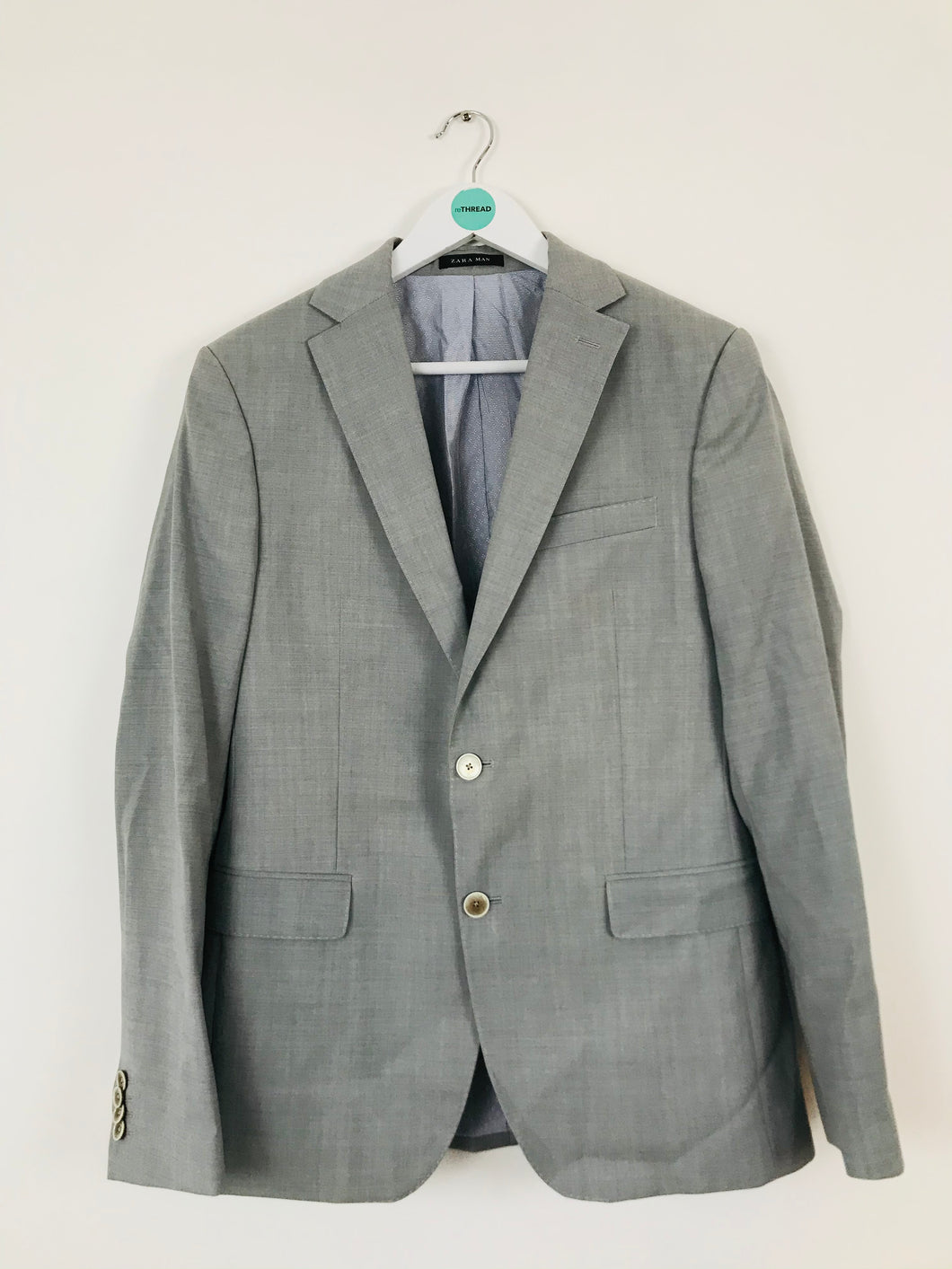 Zara Man Men’s Tailored Fit Suit Jacket Wool Blazer | EU50 UK40 L | Grey