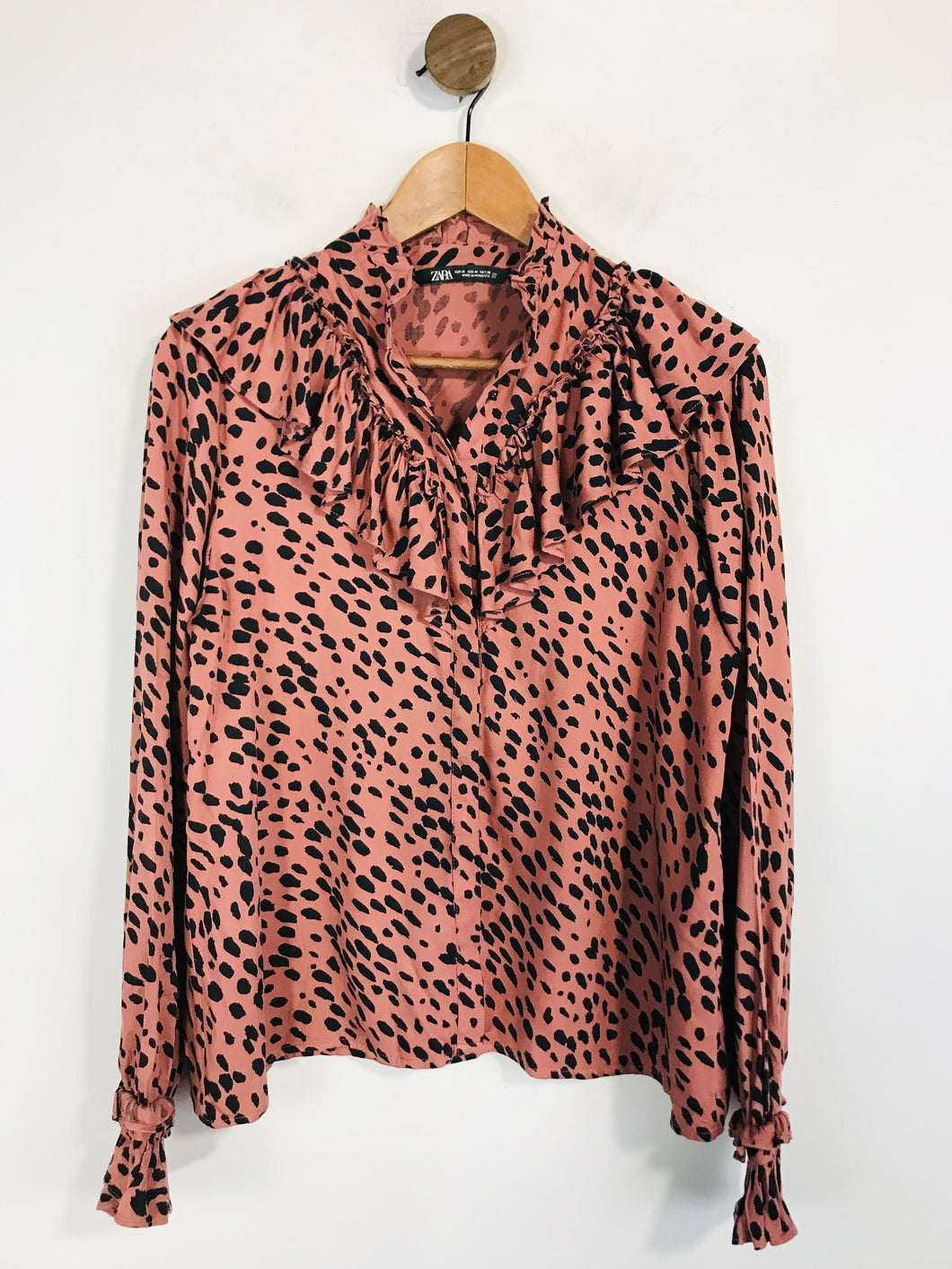 Zara Women's Polka Dot Ruffle Blouse | M UK10-12 | Pink