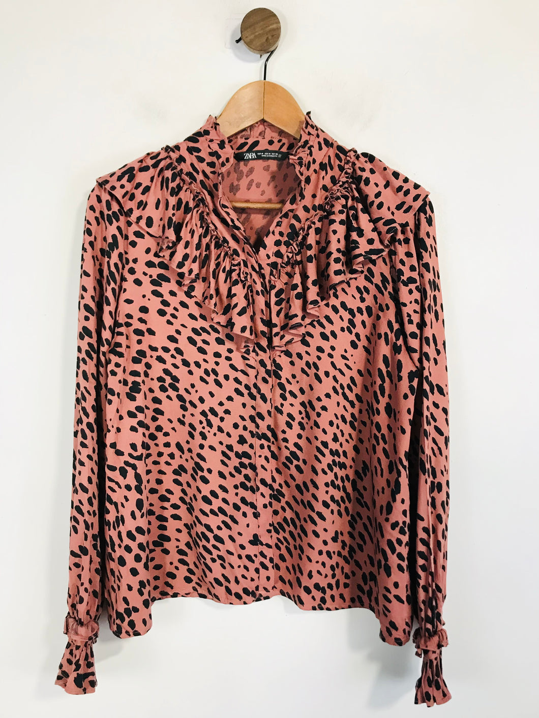 Zara Women's Polka Dot Ruffle Blouse M UK10-12 Pink – ReThread