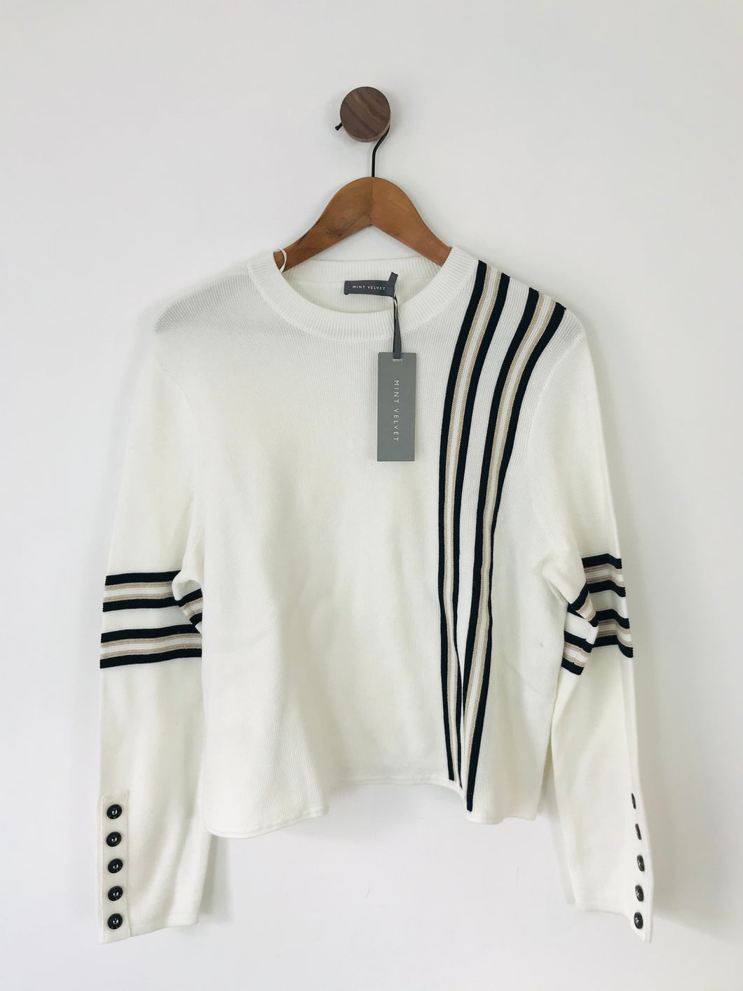 Mint Velvet Women’s Retro Stripe Boxy Knit Jumper NWT | XL UK16 | White