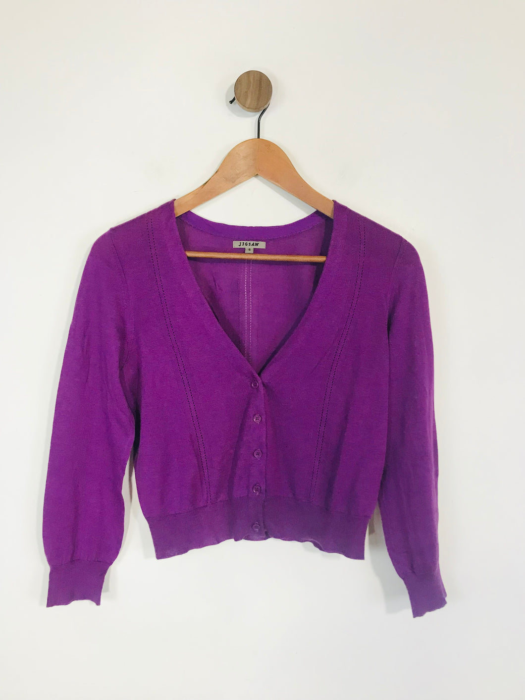 Jigsaw Women's Crop Long Sleeve Cotton Cardigan | S UK8 | Purple