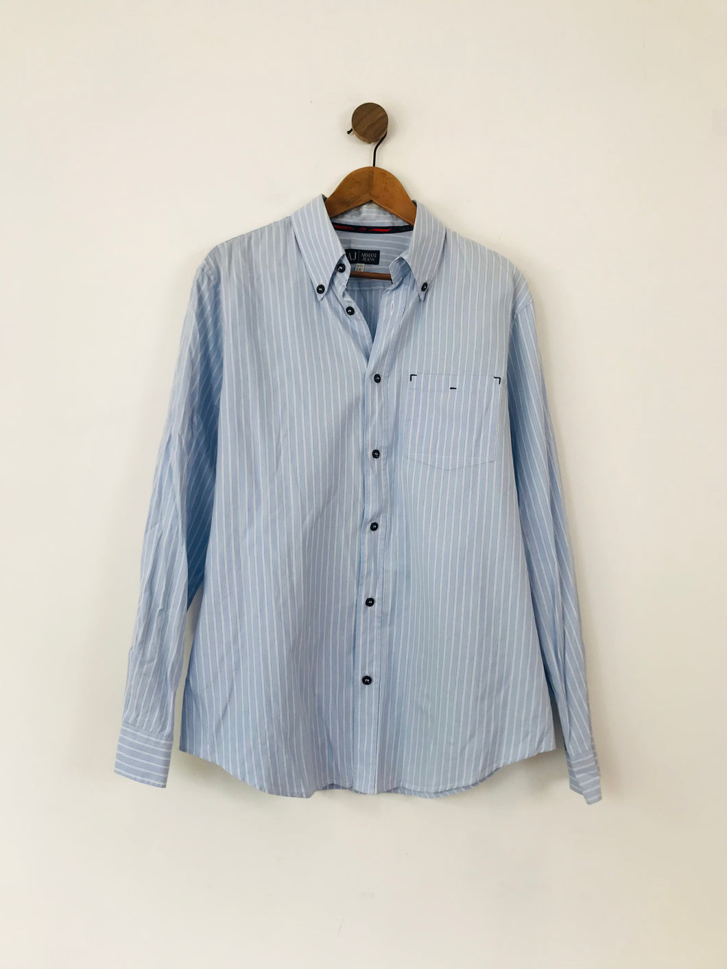 Armani Jeans Men's Striped Button-Up Shirt | L | Blue