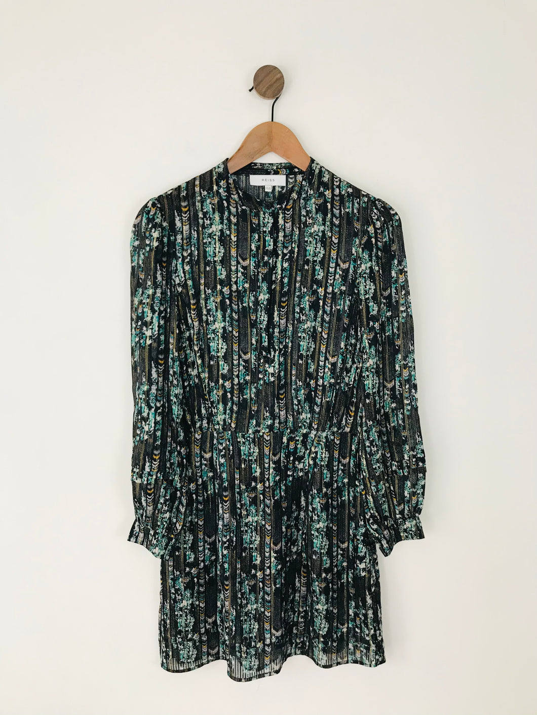 Reiss Women’s Floral Long Sleeve Dress | UK10 | Blue Green