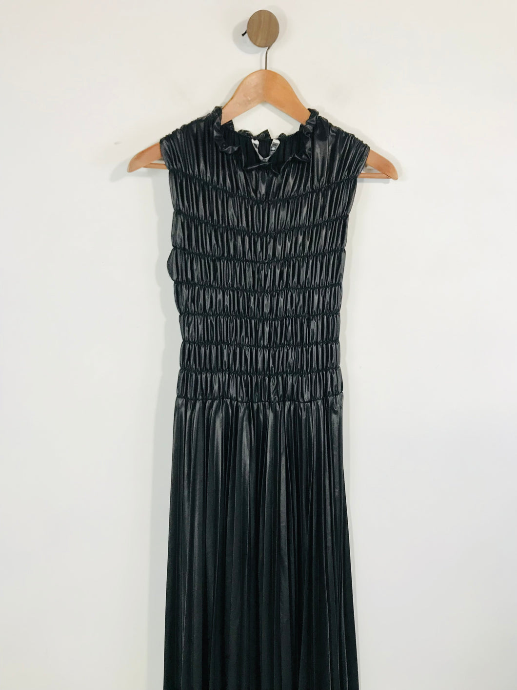 Zara Women's Faux Leather Pleated A-Line Dress NWT | M UK10-12 | Black ReThread Zara Women's Faux Leather Pleated A-Line Dress NWT | M UK10-12 | Black ReThread