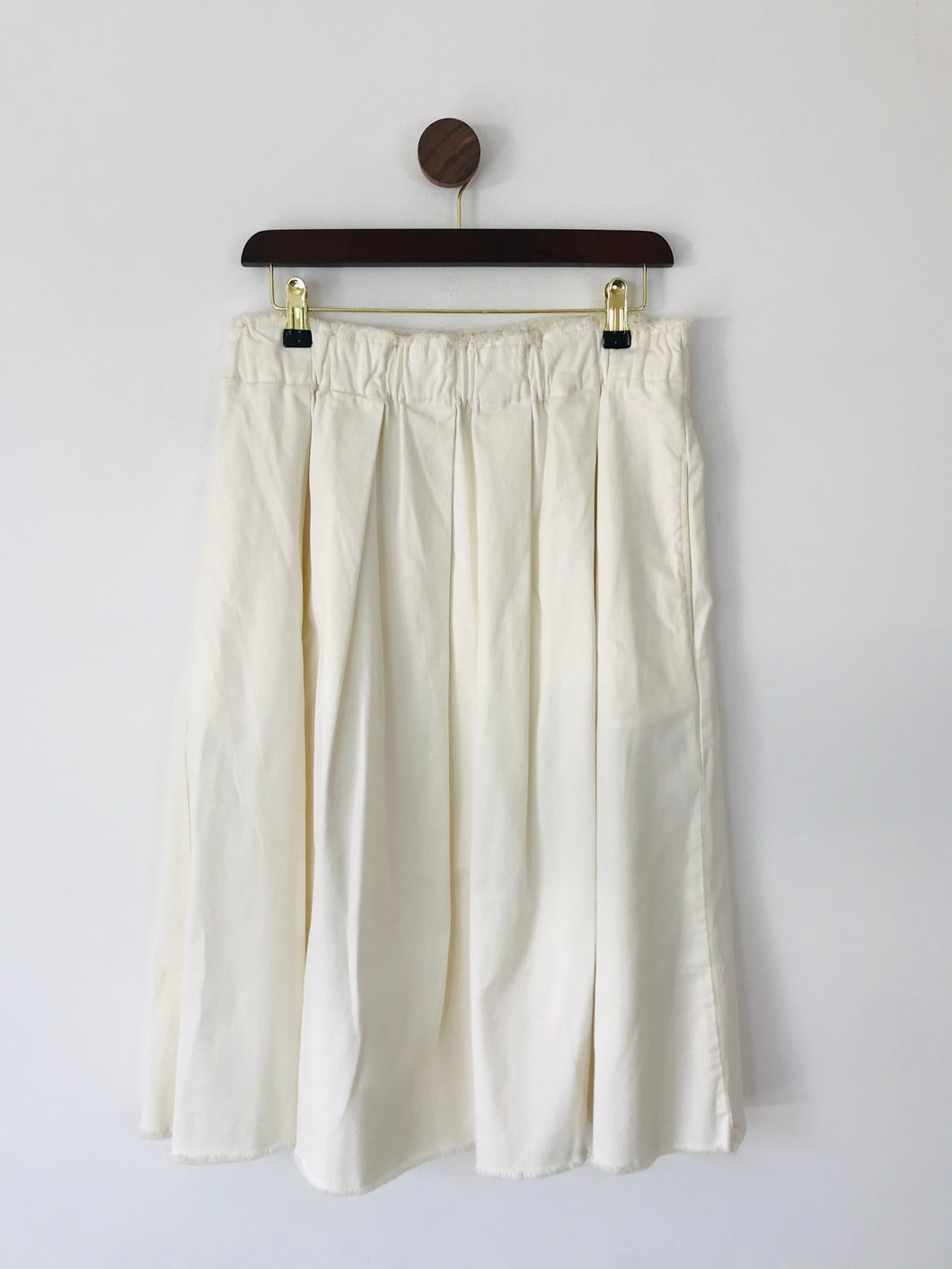 Zara Women’s Pleated A-Line Denim Midi Skirt | M UK10-12 | Cream White