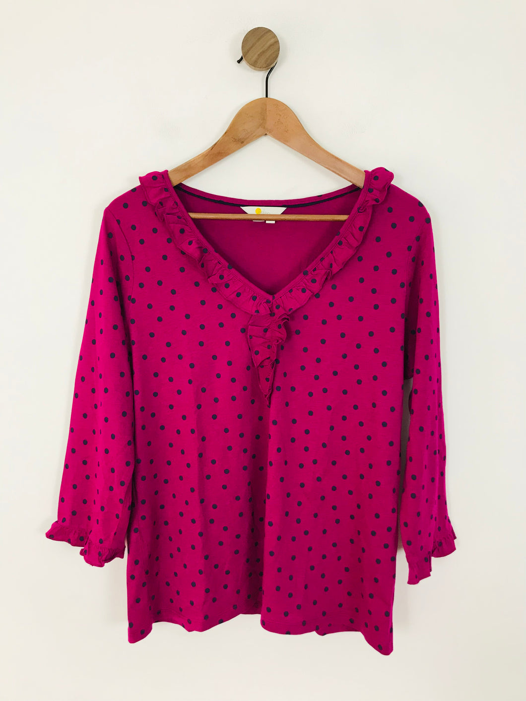 Boden Women's Polka Dot Frill V-Neck Long Sleeve T-Shirt  | UK16 | Purple