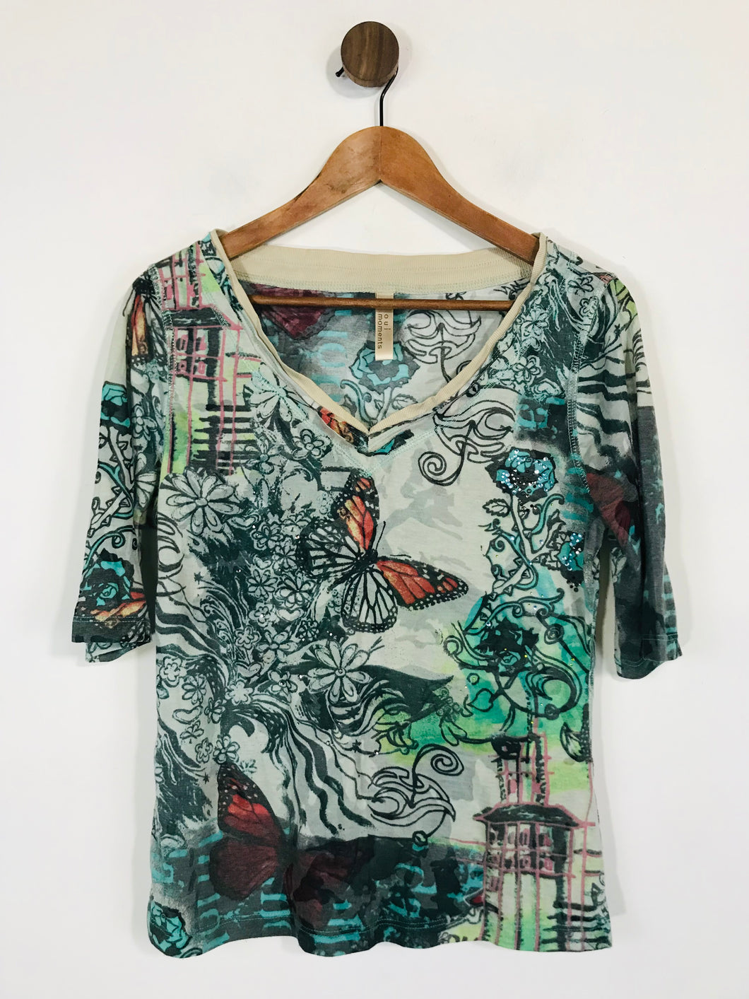 Oui Moments Women's Boho Sequin T-Shirt | UK14 | Multicoloured