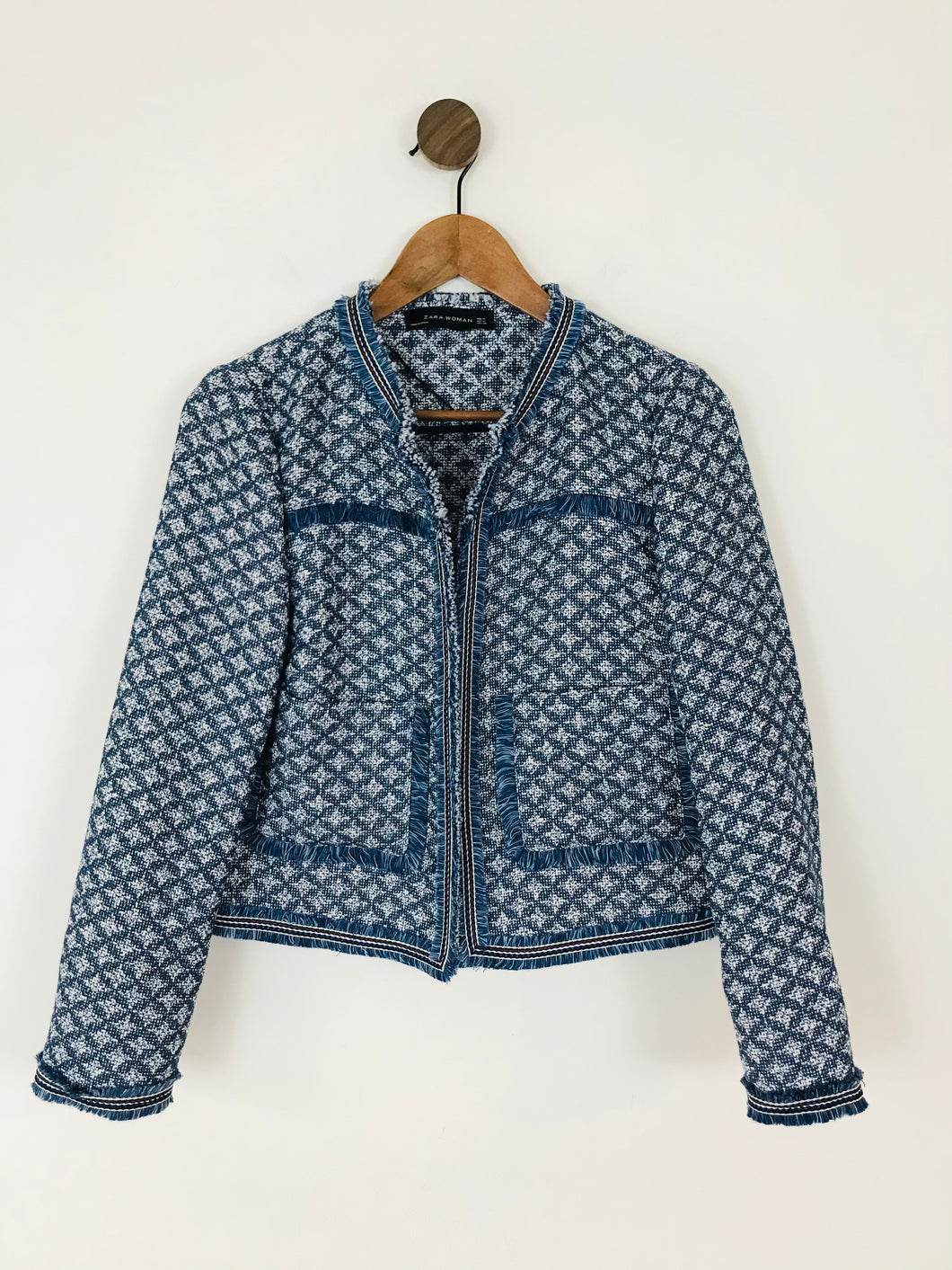 Zara Women’s Tweed Tassel Blazer Jacket | M UK10-12 | Blue