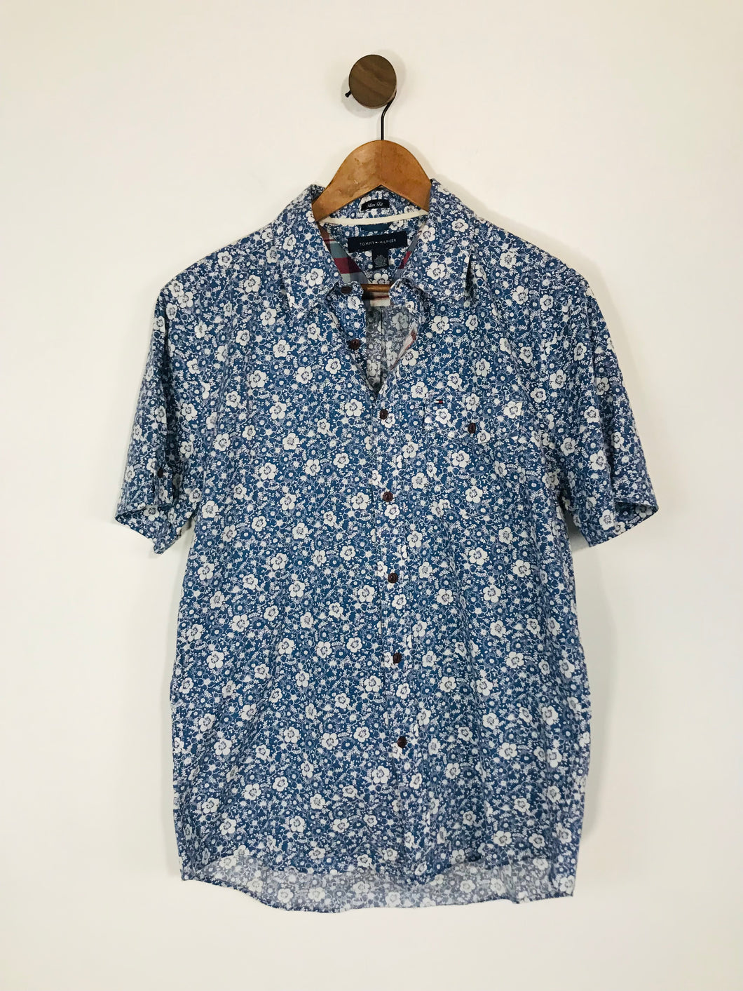 Tommy Hilfiger Women's Floral Short Sleeve Button-Up Shirt | L UK14 | Blue