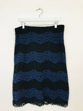 Load image into Gallery viewer, Hush Women’s Stripe Floral Lace Midi Skirt | UK14 | Black Blue
