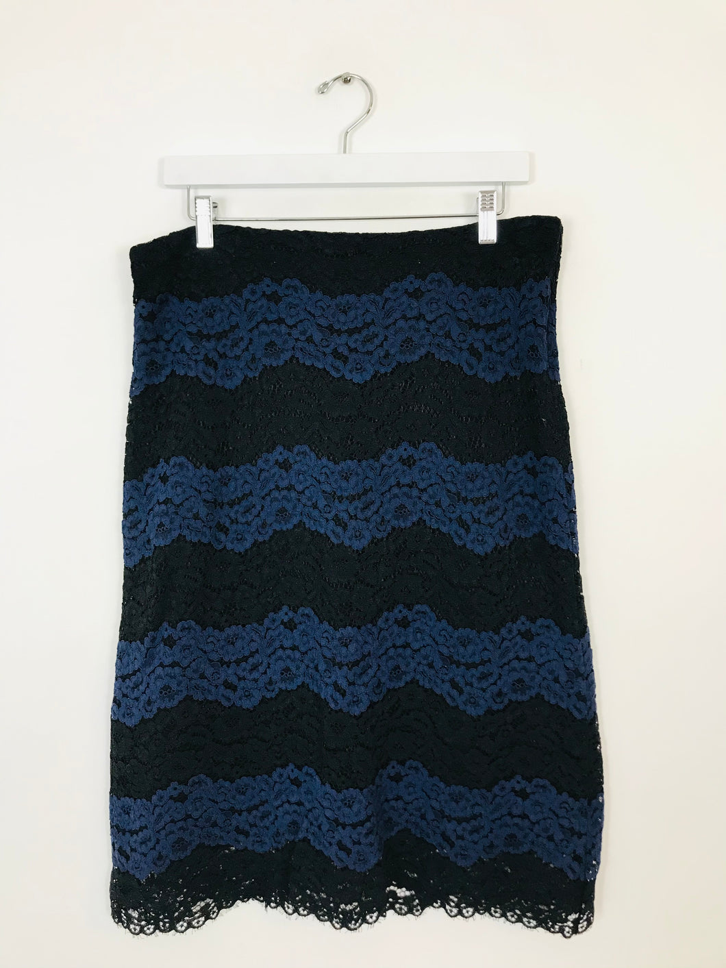 Hush Women’s Stripe Floral Lace Midi Skirt | UK14 | Black Blue