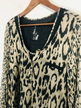 Load image into Gallery viewer, Oui Women&#39;s Leopard Print Henley T-Shirt | UK16 | Beige
