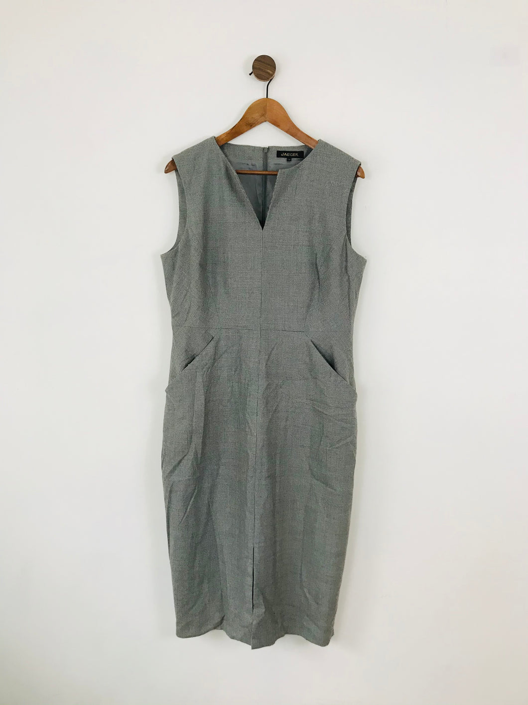 Jaeger Women’s Sleeveless Fitted Wool Midi Dress | UK16 | Grey