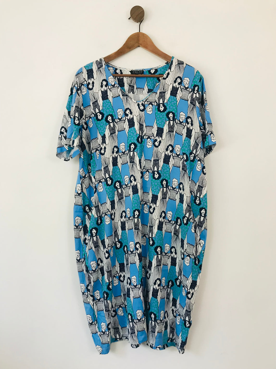 Zilch Amsterdam Women's Patterned Shift Dress | XL UK16-18 | Blue