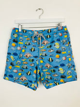 Load image into Gallery viewer, Zeybra Men’s Fish Print Swim Shorts | S | Blue
