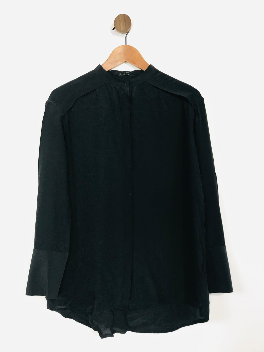 AllSaints Women's Silk Blend Button-Up Shirt | UK12 | Black